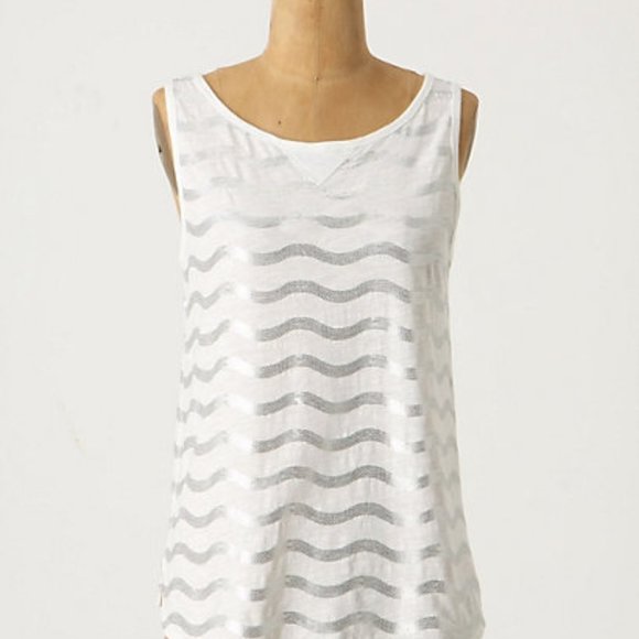 🤍Anthropologie White Sequin Striped Tank Top NWT, L - Picture 1 of 7